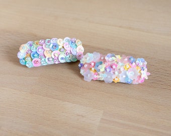 Rainbow Floral Sequin Felt Hair Clip - Girl Hair Clip - Sequin Hair Clips - Hair Accessories - Floral Hair Clip