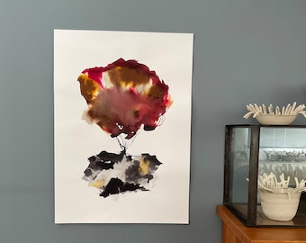 Modern watercolor tree, large semi-abstract original painting, wall decor minimalist art, nature lover gift