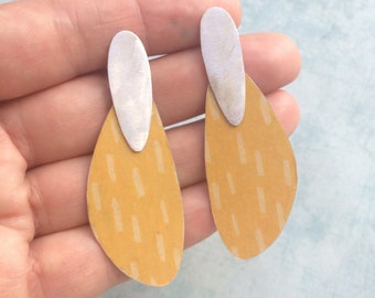 Statement yellow paper earrings - modern abstract earrings