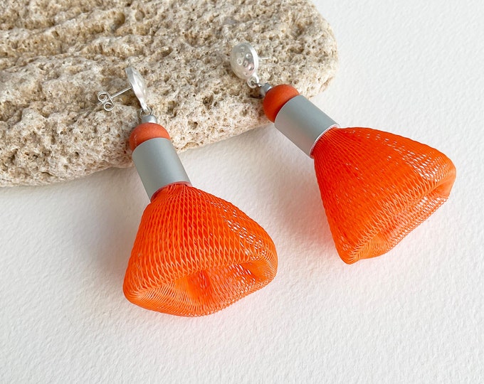 Statement big mesh earrings, recycled net, unique modern earrings