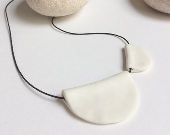 Minimalist ceramic half moon necklace - long modern porcelain necklace - geometric ceramic pendant - modern ceramic jewelry - gift for her