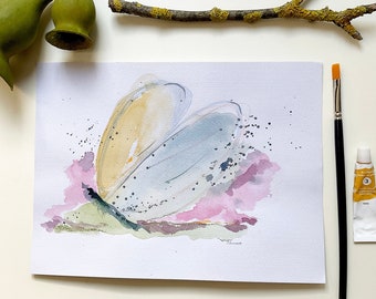 Modern original watercolor, abstract butterfly painting