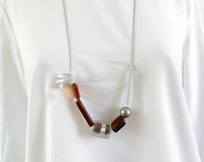 Modern chunky bead long necklace, statement asymmetrical beaded necklace