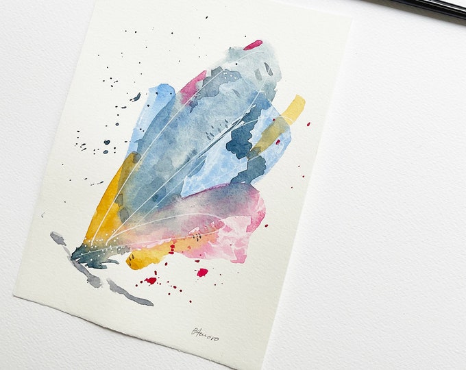 Abstract original watercolor, modern butterfly painting