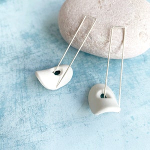 Statement geometric porcelain earrings, ceramic half moon earrings, unique minimalist earrings, modern jewelry, gift for her image 2