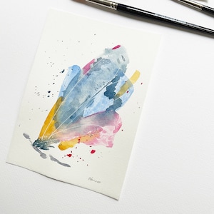 Abstract original watercolor, modern butterfly painting