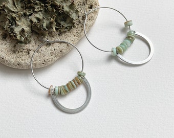 Light Green Boho Beaded Hoop Earrings, Chic and Trendy Aluminium Jewellery for Summer Fashion