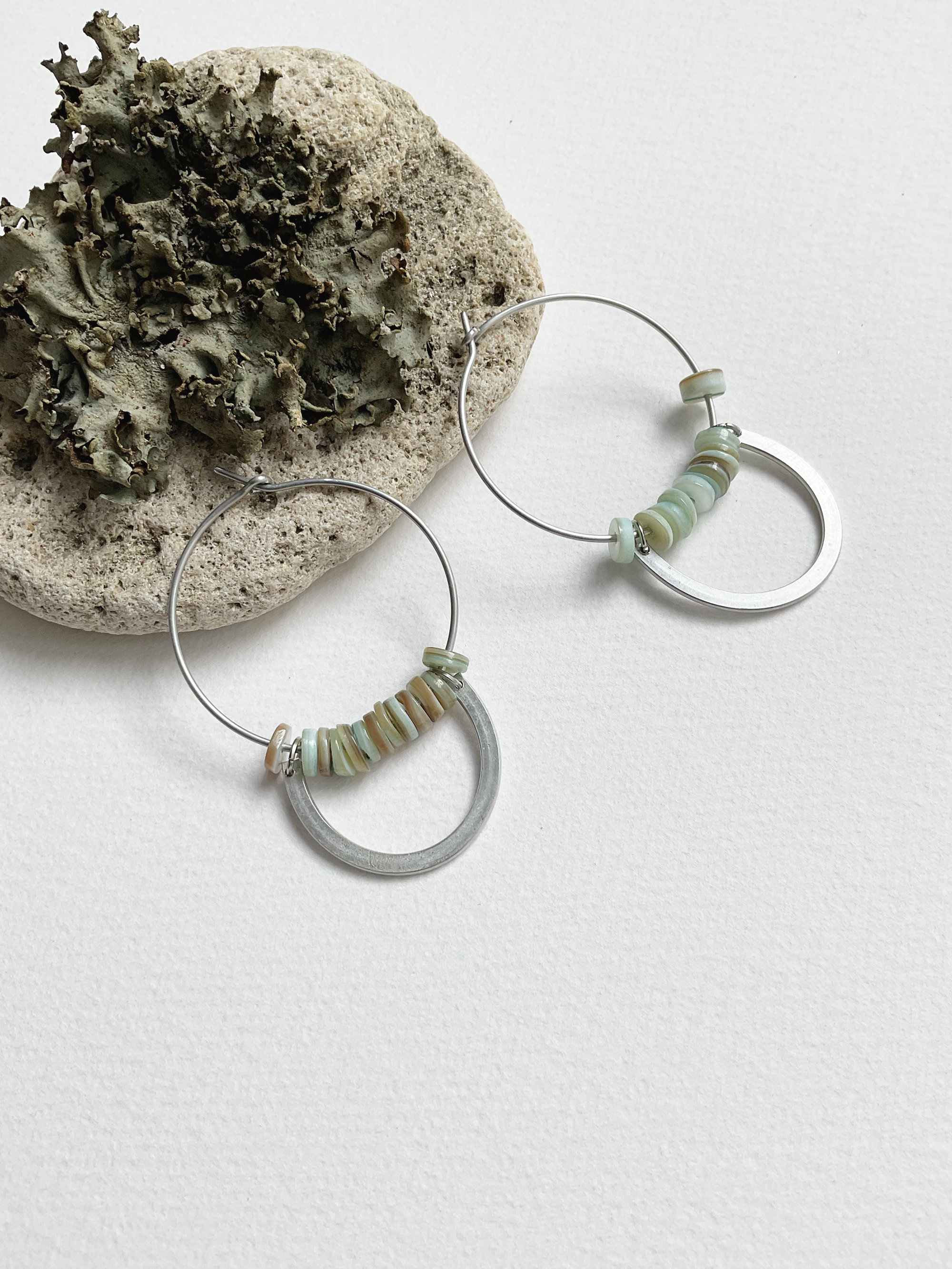 Light Green Boho Beaded Hoop Earrings