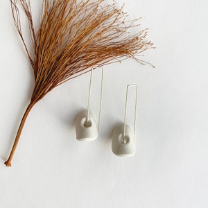 Statement geometric porcelain earrings, ceramic half moon earrings, unique minimalist earrings, modern jewelry, gift for her image 5