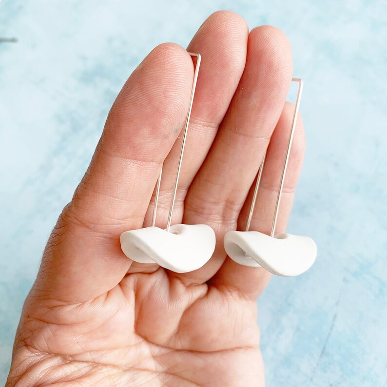 Statement geometric porcelain earrings, ceramic half moon earrings, unique minimalist earrings, modern jewelry, gift for her image 3