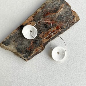 Statement porcelain hoop earrings, modern ceramic earrings, geometric circle earrings, white earrings, contemporary jewelry image 5