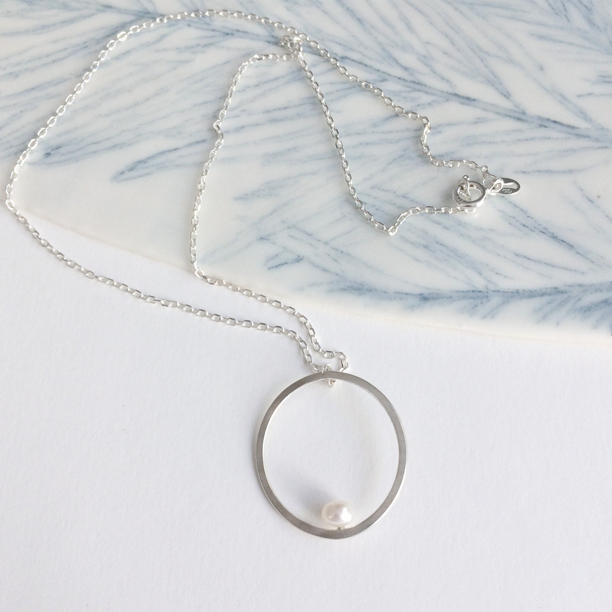 Open circle pendant necklace with pearl minimalist freshwater pearl necklace dainty chain