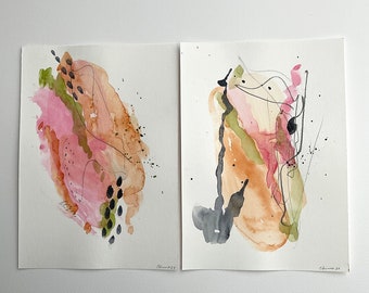 Modern abstract watercolor painting set, contemporary painting