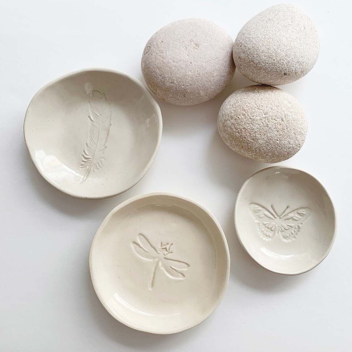 Set of 3 Ceramic Jewelry Dish Dragonfly Ring Older Nature Etsy