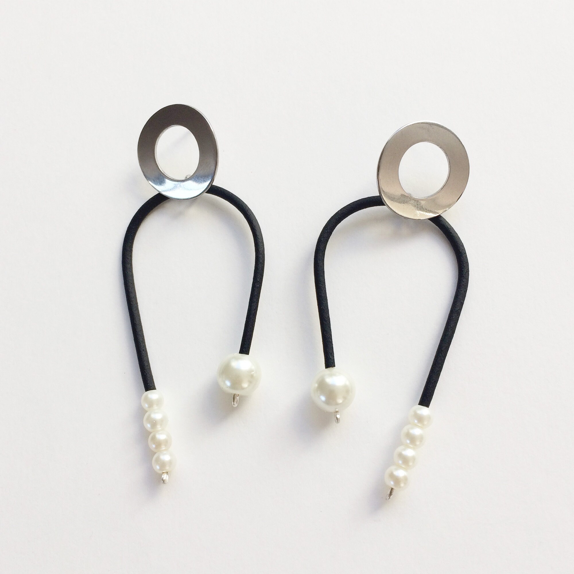 Statement asymmetrical pearl earrings arc earrings