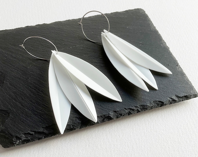 Statement recycled hoop earrings with pendant leaves