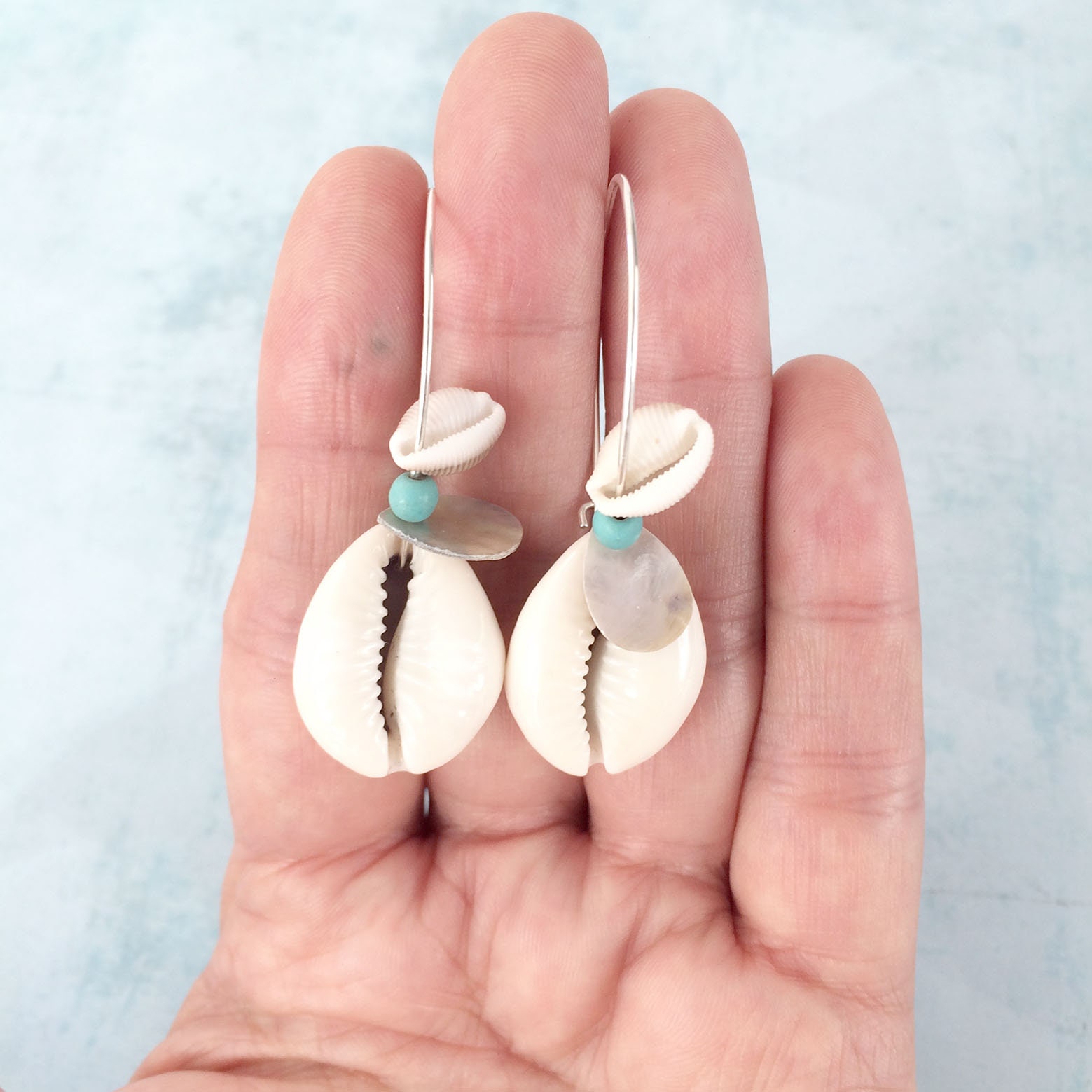 cowrie shell earrings - sterling silver - seashell earrings - boho ...