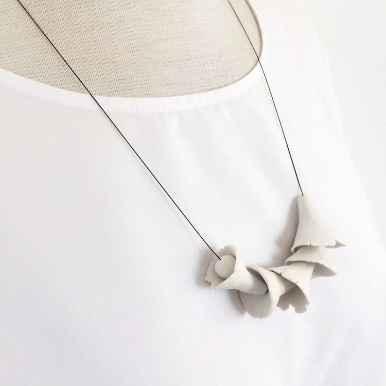 Statement organic porcelain necklace, modern abstract ceramic necklace, nature inspire necklace, contemporary botanical jewelry gift image 3