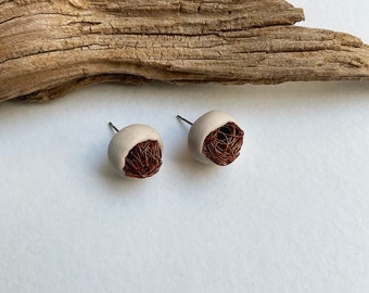 Small abstract stud earrings, modern unique clay earrings, unique copper earrings, contemporary jewelry, gift for her