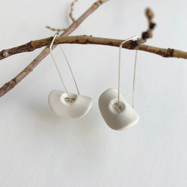 Statement geometric porcelain earrings, ceramic half moon earrings, unique minimalist earrings, modern jewelry, gift for her