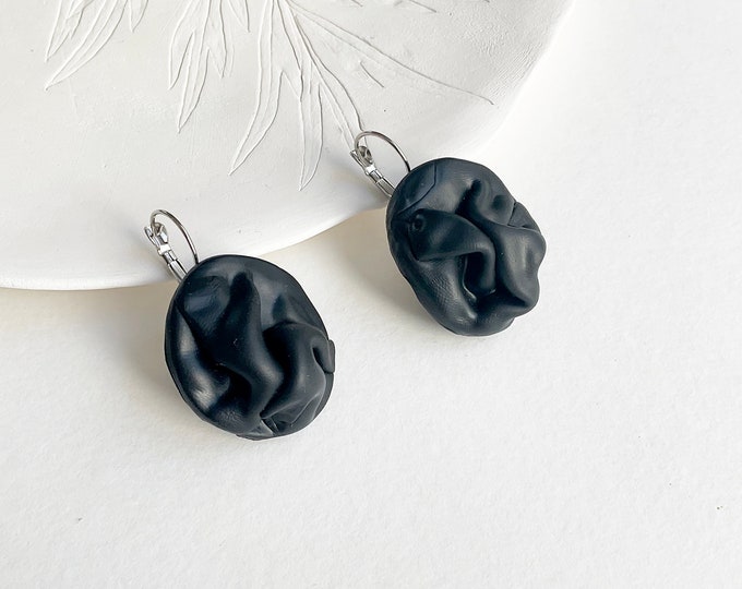 Modern statement unique black clay earrings , abstract polymer clay earrings