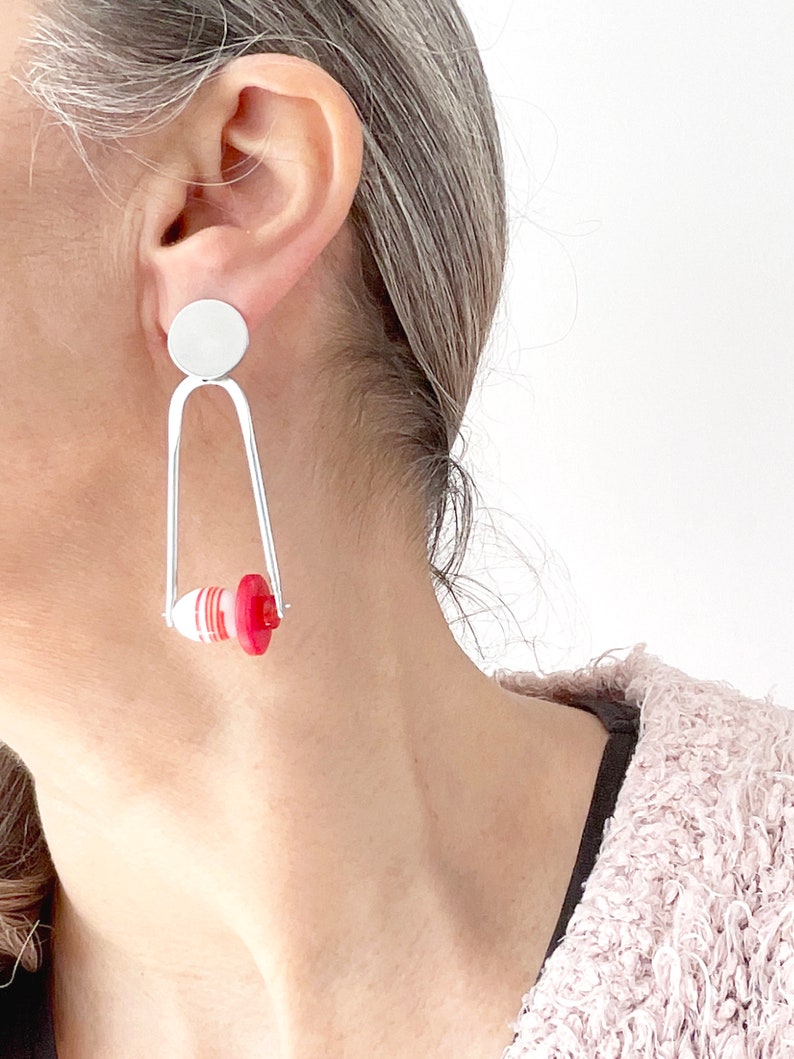 Long modern arch earrings, statement asymmetrical earrings, contemporary jewelry, unique jewelry gift for women image 4