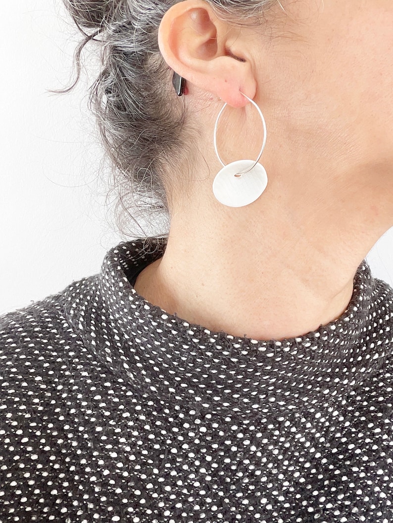 Statement porcelain hoop earrings, modern ceramic earrings, geometric circle earrings, white earrings, contemporary jewelry image 2