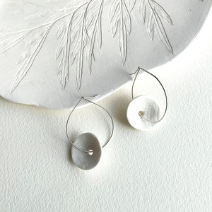 Statement porcelain hoop earrings, modern ceramic earrings, geometric circle earrings, white earrings, contemporary jewelry image 3