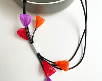 Statement chunky unique net necklace, modern colorful big necklace, contemporary recycled jewelry