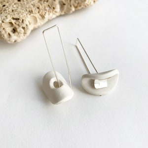 Statement geometric porcelain earrings, ceramic half moon earrings, unique minimalist earrings, modern jewelry, gift for her image 7
