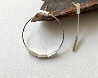 Pendientes geométricos de plata minimalistas, pendientes colgantes de lágrima y barra no coincidentes, regalo único para una mujer elegante