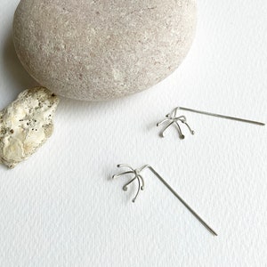 Minimalist dandelion seed bar earrings, modern wild flower earrings, everyday silver earrings, simple floral jewelry, gift for her image 1