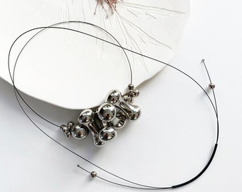 Long minimalist bunch beads necklace , modern asymmetrical bubble necklace
