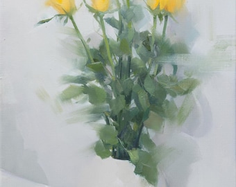 Impresión floral de rosas amarillas para mujer, impresión floral vintage de una pintura de bellas artes de Yuri Pysar.