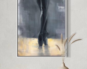 Pintura contemporánea original, pintura abstracta de piernas de bailarina de ballet, regalo único, obra de arte figurativa de gran tamaño, óleo sobre lienzo