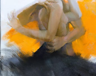 Lámina artística de pareja bailando en un abrazo sensual, decoración de pared acogedora para el hogar, regalo para parejas enamoradas, impresión en lienzo de una pintura al óleo original lista para colgar.