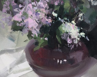 Small Original Lilac Painting, Floral Oil Painting on Canvas, Spring Flowers in a Vase Artwork