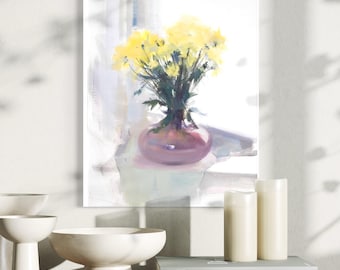 Impresión artística giclée floral amarilla / Impresión de pintura botánica para mamá