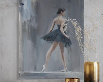 Impresión artística giclée de bailarina de ballet / Arte mural figurativo elegante / Decoración del hogar suave y neutra / Impresión de pintura en lienzo de Yuri Pysar