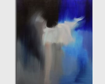 Large Abstract Art Print, Blue Wall Art, Dancer Poster on Canvas, ready for hanging