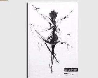 Contemporary Abstract Print, Black and White Wall Art, Ballerina Print Giclee, Dancer Art Canvas