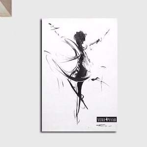 Contemporary Abstract Print, Black and White Wall Art, Ballerina Print Giclee, Dancer Art Canvas image 1