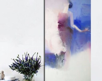 Abstract print, Blue canvas art, Contemporary print on canvas, Giclee print, Woman Painting Print