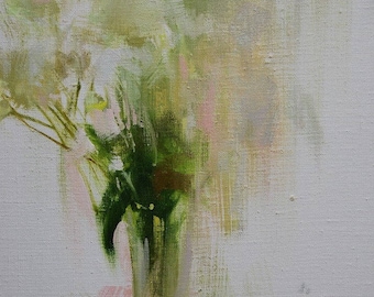 Pintura floral blanca Pintura al óleo de flores Arte de naturaleza muerta, Pintura al óleo moderna Flores en un jarrón