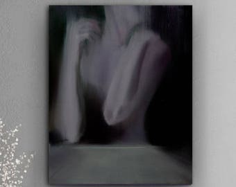 Bedroom Wall Art Female Figure Art Figurative Painting Canvas Original Art in Oil Black Artwork