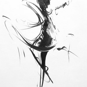 Contemporary Abstract Print, Black and White Wall Art, Ballerina Print Giclee, Dancer Art Canvas image 2