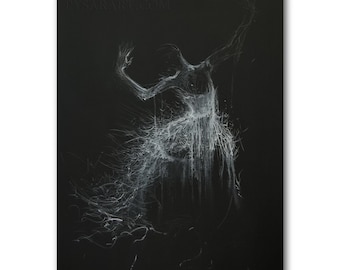 Arte de bailarina, impresión giclée grande de pintura de bailarina de ballet contemporánea, regalo en blanco y negro para ella, póster de bailarina