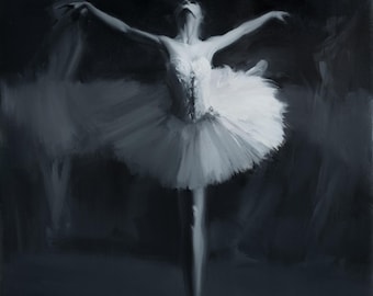 Cuadro al óleo de bailarina con tutú blanco, regalo para recital de danza, decoración para estudio de ballet para amantes del ballet, lienzo original pintado a mano para pared.