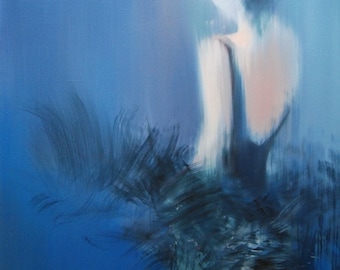 Ballerina Art Print, Contemporary Wall Art Canvas, Female Dancer Poster, Blue Ballet Painting Print