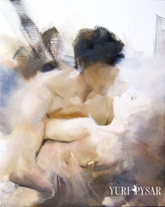 Abstract Figurative Painting Couple In Love Kiss Painting Oil Bedroom Artwork Romantic Hugs Female And Male Art